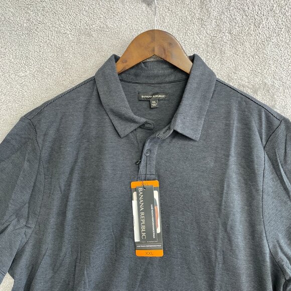 NEW Banana Republic Men's XXL Luxe Touch Performance Polo Shirt Gray Pinstripe - Picture 7 of 8
